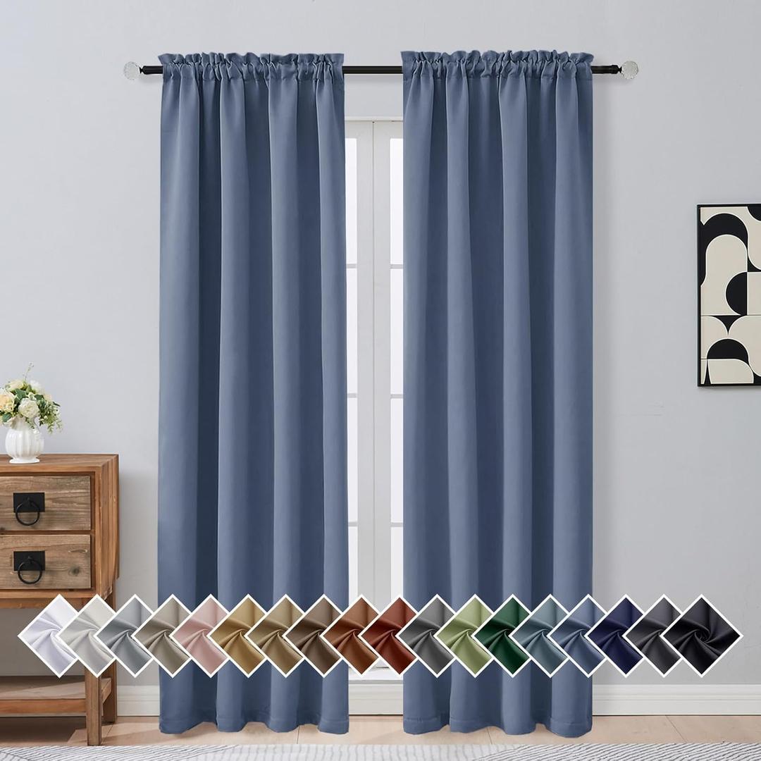 OVZME Denim Blue Blackout Curtains for Bedroom 84 Inch Length 2 Panels, Soft Fabric Room Darkening Curtains for Living Room, Dual Rod Pocket Design Modern Window Treatment Drapes, 2x40Wx84L Inches