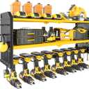 KAFAHOM Power Tool Organizer Large 8 Drill Holder Wall Mount ，Heavy Duty Metal Tool Shelf with 12 Hooks Storage Rack for Garage Organization Utility Cordless Drill Holder and Battery Shelves