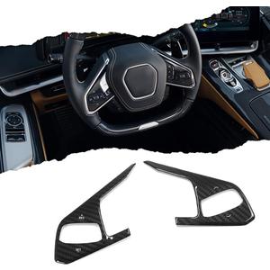 Car Steering Wheel Button Frame for C8 Corvette Z51 Z06 Stingra Coupe HTC 2020 2021 2022 2023,Carbon Fiber Button Control Switch Cover (3 Button Type A-2024+)
