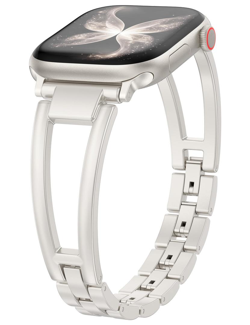 Wearlizer Compatible with Apple Watch Band Women, Dressy Fancy Stainless Steel Metal Strap Pretty Slim Designer Bracelet for iWatch Series Starlight, 38/40/41/42mm(Series 11 10)