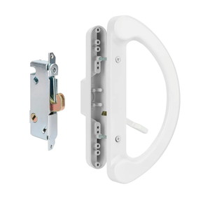Patio Door Handle Set with Mortise Lock 45° for Replacement Mortise Style Reversible Design Non-keyed Sliding Patio Glass Door Handles, Fits 3-15/16” Screw Hole Spacing White Finish