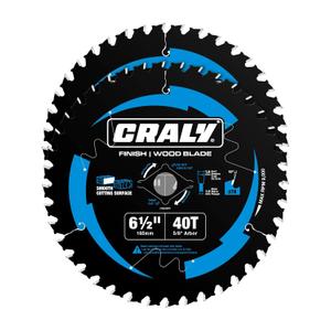 CRALY 6-1/2 Inch 40 Teeth Fine Finish Wood Cutting Circular Saw Blade, 5/8 Inch Arbor, Carbide Tipped, Thin Kerf, Black Ice Coating, for Plywood, MDF, OSB, Laminated, 2-Pack (C0640FF-2)