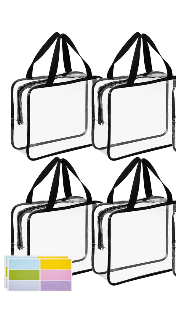 4PCS Toy Storage Bags with Zipper, Reusable Clear PVC Board Game Storage, Waterproof Toy Organizer Bags with Labels, for Organizing Puzzles, Building Blocks, Board Game, Kids Books (Black)