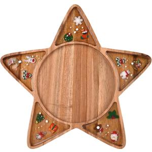 Wooden Christmas Serving Tray, Acacia Wood and Epoxy Resin Design, Christmas Themed Serving Board (Star)