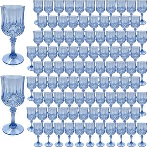 Plastic Wine Glasses, Plastic Goblets Vintage Style Cordial Unbreakable Drinking Glasses, Reusable Drinkware for Wedding Reception, Grand Event Party Supplies (100, Blue), 7oz