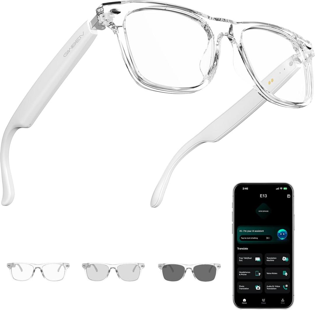 WGP Smart Audio Glasses Blue Light Blocking Lenses Open Ear Speaker with Bluetooth Connectivity for Walking Meeting Traveling Driving