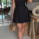 Women's Square Neck Ruffle Hem Mini Dress Ruched Waist Corset Short Party Dresses (Black, XL)