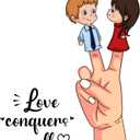 Cute Quote Wall Decal Love Conquers All Love Conquers All with Cute Loving Couple Size: 27 Inch X 30 Inch