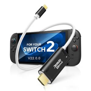 JEMDO Switch 2 (22.0.0+) Dock HDMI Cable 4K60Hz HDR, 6.6ft USB-C to HDMI 2.0 18Gbps High-Speed TV Dock, 100W PD Play While Charging Portable Travel HDMI Adapter, Compatible with Switch 2/2017/OLED