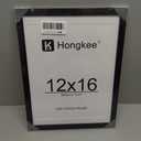 Hongkee 12x16 Oak Wood Picture Frame, Display Photos 11 x 14 with Mat or 12 x 16 without Mat - Tempered Glass Cover, Horizontal and Vertical Display for Wall Mounting (Black, Set of 1)