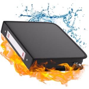 Fireproof 3 Ring Binder with Zipper, 1.5 Inch D Rings Hold up 375 Sheets of 8.5" x 11" (A4), Compatible with Clear Page Protectors, Built-in Net and Pen Holder(Black, 1 Pcs)