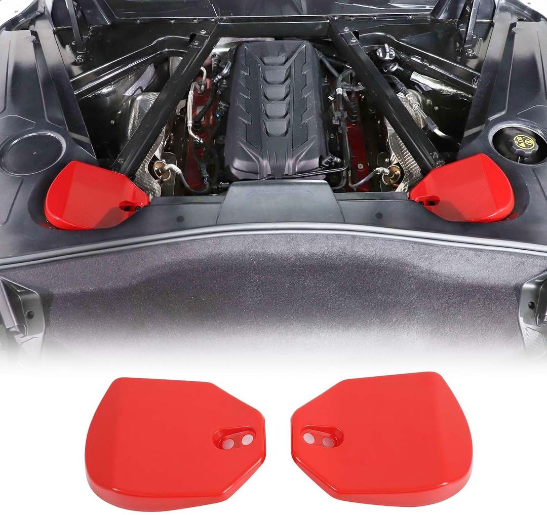 Rear Strut Tower Cover Compatible with Chevrolet Corvette C8 Stingray 2020-2025, ABS Engine Bay Rear Shock Absorbing Tower Protection Panel Cover Trim Accessories 2Pcs (Red)