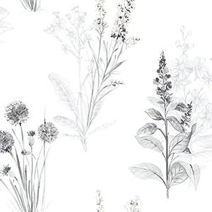 Manhattan Comfort NWAB42443 Woodbury Series Vinyl Floral Toile Design Large Wallpaper Roll, 20.5" W x 32.7'L, Gray/Beige/Black/Silver/White, 6 Pack