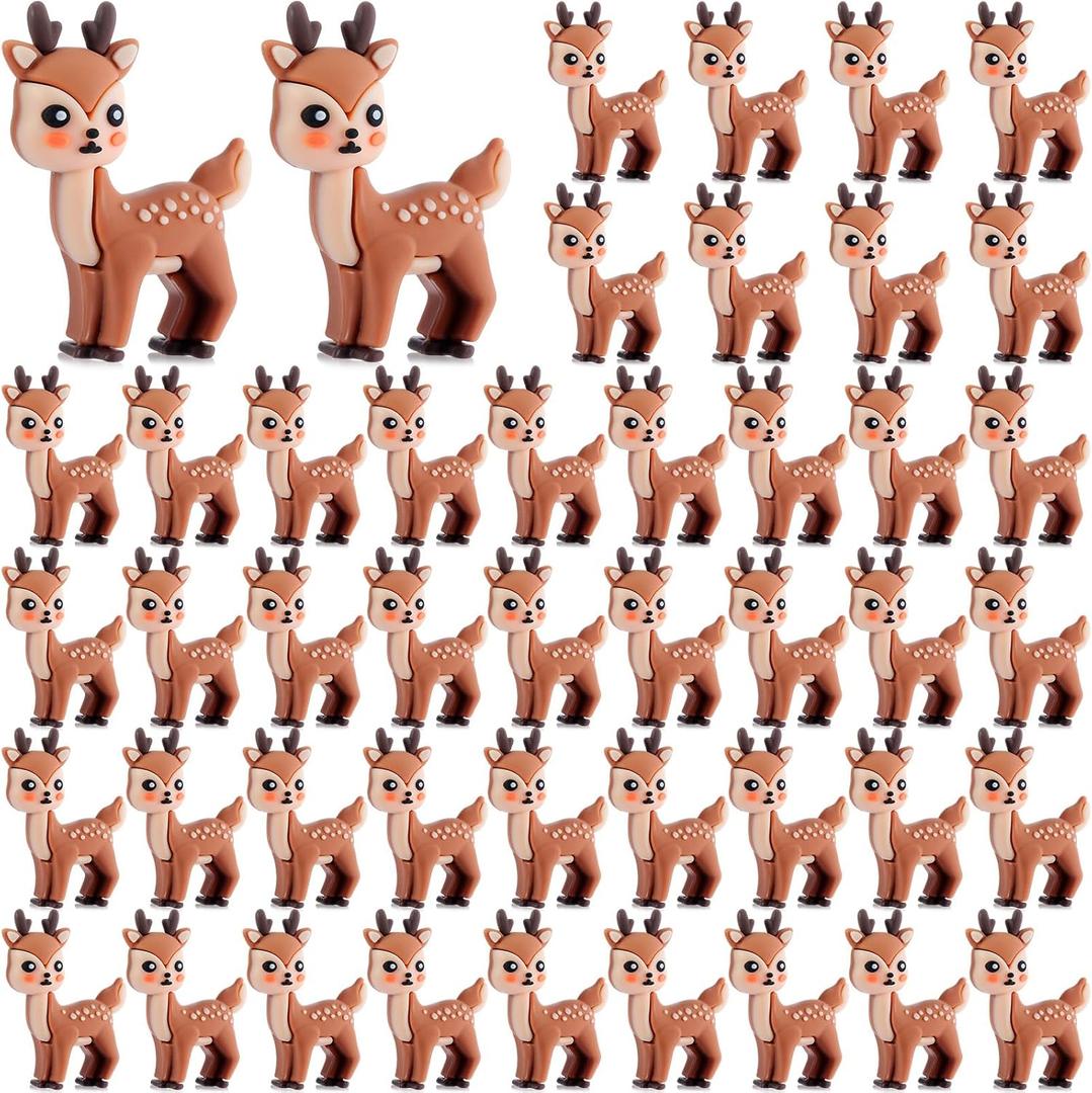 Chunful 50pcs Christmas Mini Reindeer Figurines Cute Xmas Little Deer Figure Tiny Deer Statues for Home Room Cabinet Office Garden Tabletop Ornaments Cake Toppers Hide and Seek