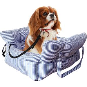 Medium Dog Car Seat Up to 28lbs - Pet Travel Bed Booster with Storage, Safety Tether, Anti-Slip Bottom for Cars (Blue)