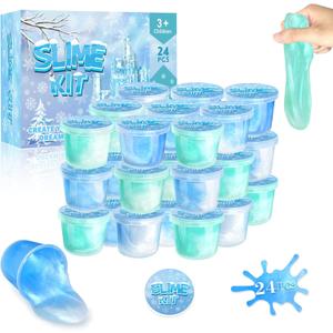24 Pack Frozen Slime Party Favors for Kids Ice Slime Cup Snowflake Putty Toy Christmas Easter Birthday Goodie Bag Stuffer Classroom Reward for Girls Boys Stretchy Non-Sticky Stress Relief
