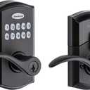 Kwikset SmartCode 955 Pembroke Light Commercial 10-Button Keypad Electronic Lever, Featuring Convenient Keyless Entry, 3-Year Battery Life and High Traffic Durability Matte Black
