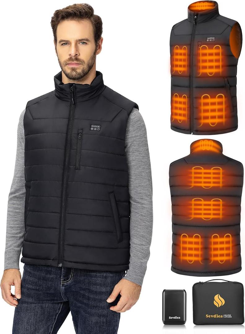 Mens Heated Vest with Battery Pack Included 16000mAh 7.4V, Warming Heated Vest for Men, Electric Heating Vests for Cycling (X-Large, Black)