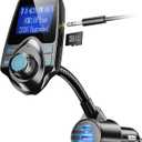 Nulaxy [2026 KM18 Upgraded Version] 48W Bluetooth 5.4 Car Adapter with Fasting Charging Ports [PD 30W & QC3.0 18W], Supports Hands-Free Call, 1.44" Screen Wireless Radio FM Transmitter, Black