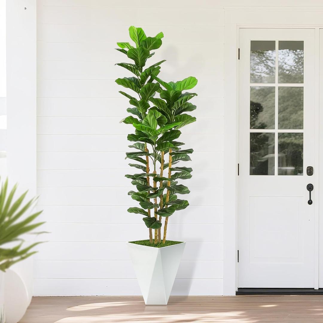 Artificial Fiddle Leaf Fig Tree, 6ft Faux Plant Fake Fig Trees Indoor with White Planter, Artificial Fig Trees with Natural Wood Trunk in Pot for Home Living Room Office Decor