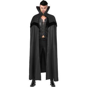 Victorian Renaissance Cloak Medieval Witch Cape Vampire Unisex Stand Collar Gothic Cloak Halloween Costume (One Size, Z3076bk)