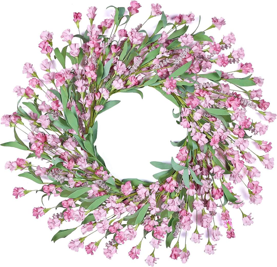 Wreaths for Front Door, 24 Inch Spring/Summer Front Door Wreath, Pink Paper Flower Wreath for All Seasons for Indoor Home Wall Window Office Wedding Farmhouse Decor (Pink)