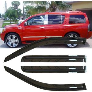 Original 4pcs Wind Deflector, Outside Mount Tape-On Waterproof Protective Rain Guards Set, Sunroof Side Window Visors Compatible with 2005-2015 Nissan Armada 94134