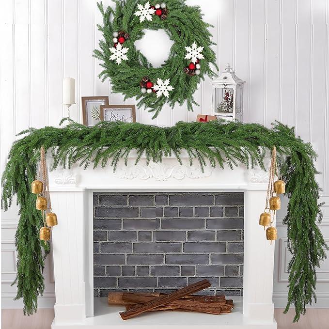 4FT Christmas Garland Norfolk Pine Garland, Artificial Faux Greenery Garland, Real Touch Winter Pine Garlands for Christmas Decorations Table Wall Fireplace Mantle Outdoor Indoor Decor