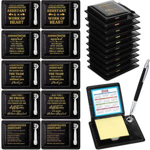 Crtiin 10 Set Administrative Assistant Gifts Secretary Gifts Sticky Note Holders with Sticky Notepads PU Leather Memo Box with Calendar Pen Holder Secretary Admin Professional Day Gift for Office Desk