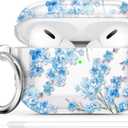 Maxjoy for AirPods Pro 2nd/1st Generation Case, Clear Flower AirPods Pro 2 Case for Women Girly Cute Soft AirPod Pro 2 Cover with Keychain Strap for AirPod Pro (2023/2022/2019), Transparent (Blue)
