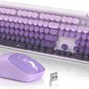 MageGee V920 Wireless Keyboard and Mouse Combo, 2.4G Full-Sized Retro Typewriter Keyboard with Round Keycaps & Auto-Sleep Mode, Cute Computer Keyboard and Cordless Optical Mouse for Laptop/PC (Purple)