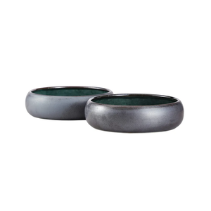 Uaral Black Salad Bowl Set 18 Ounce Ceramic Bowls for Appetizer Pasta,6.5inch Serving Bowls,Set of 2(Black Texture&Blue)