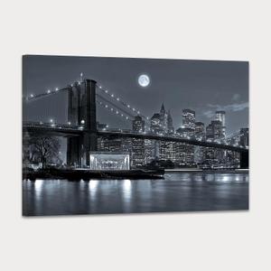 SKASNFAI New York City Canvas Wall Art Brooklyn Bridge Pictures Cityscape Artwork for Home Office Wall Decor Black and White Skyline Posters Prints Framed 16X24 Inch