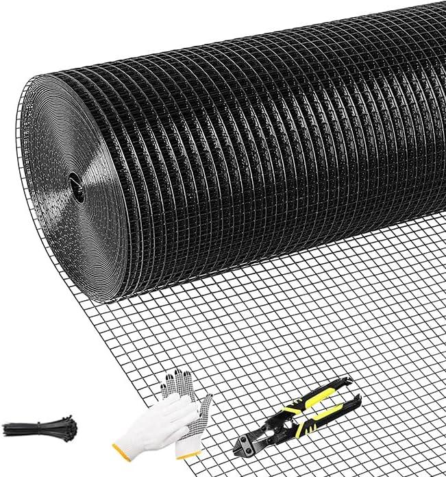 Tongmo Black Hardware Cloth, 1/2 inch 48'' x 50'Chicken Wire Fence, 19 Gauge Vinyl Coated Welded Cage Wire Mesh Roll Supports Poultry Netting Cage Garden Fence