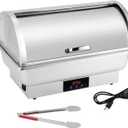 YMJOINMX Roll Top Chef Chafing Dish Buffet Set 2 Pan Food Warmer Buffet Servers and Warmers Digital Display Temperature Warming Tray Bain Marie Food Warmer for Parties Commercial Food Steam Table