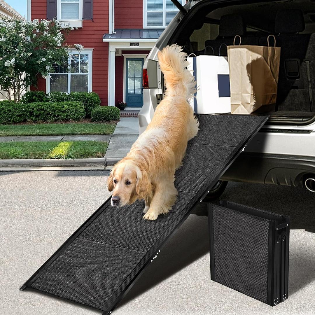 Dog Ramp for Car, 63L*17.3W Portable Folding Pet Ramps for Small Medium Large Dogs, Lightweight Aluminum Frame, Outdoor Dog Ramp for Car Truck SUV, Up to 155 Lbs
