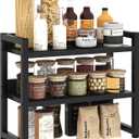 Kitchen Countertop Shelf Organizer, 3 Tier Large Kitchen Storage Spice Rack Cabinet Organizer with Metal Leg for Countertop Pantry, Coffee Bar Organizer, Bathroom Countertop Organizer, Black