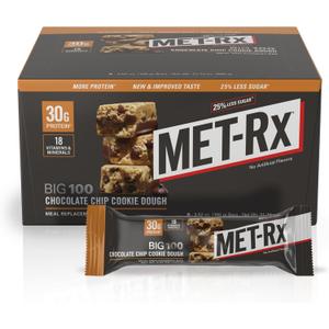 MET-Rx Big 100 Colossal Protein Bars, Chocolate Chip Cookie Dough Meal Replacement Bars, 9 Count (Pack of 1) (EXP 11/24/25)