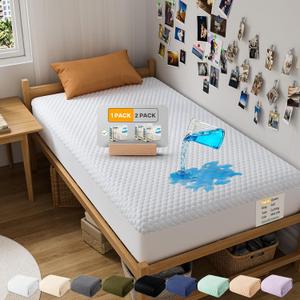 OhGeni 100% Waterproof Mattress Protector,Twin XL Size Mattress Soft Pad,Pet Hair & Bedwetting Resistant,Cooling Fitted Sheets,Washable Bed Cover,Non-Slip Deep Pocket,Noiseless for College Dorm Rooms