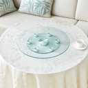 24' Glass Lazy Susan Turntable, Clear Sliver, Lazy Susan for Tabletop, 0.24' Thick Tempered Glass Rotating Tray with 6 Wheels