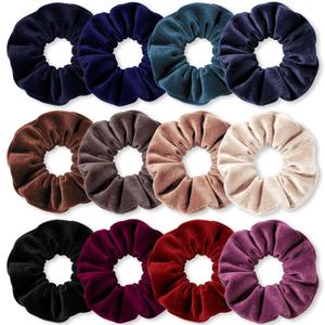 Scrunchies for Women & Girls, 12 Pcs Black Velvet Scrunchies - Soft Classic Elastic Hair Bands for a Secure Ponytail