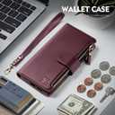 Shieldtop Compatible with Samsung Galaxy S23 Ultra 5G Wallet Case with Card Holder,Women Men RFID Blocking PU Leather Phone Case Flip Protective Cover Wrist Strap Zipper Credit Card Slots,Wine Red