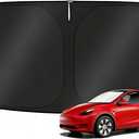 KUST Windshield Sun Shade for 2017-2026 Tesla Model Y/Model 3 Sunshade Accessories (Fit 2025-2026 Model Y Juniper / 2024 Model 3 Highland) Upgraded Foldable Sunshade, Blocks UV Rays Keep Car Cool