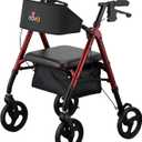 NOVA Star 8 Petite Foldable Rollator Walker - Lightweight 18 lb Aluminum Frame, 8” Wheels, Adjustable Height, Padded Seat & Backrest, for Petite Adults (4’10” - 5’4”), 300 lb Capacity, Red