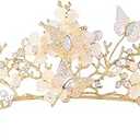 Haomye Gold Wedding Crowns Butterfly Crowns Flower Crown and Tiaras Hair Jewelry Bridal Hair Accessories for Women and Girls