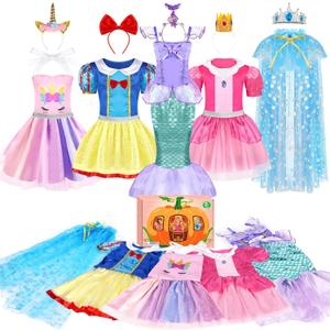 Princess Dress Up, Dress Up Clothes for Girls 3-6, Cosplay Princess Costume Gift Set with Princess Dresses and Princess Toys, Pretend Play Toddler Girl Toys, Halloween Christmas Birthday Gift