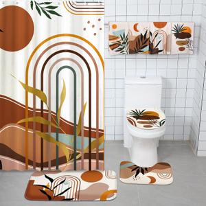 Tatuo 8 Pcs Boho Shower Curtain Set Boho Theme Bathroom Accessories Sets Decor Nautical Coastal Waterproof Shower Curtain with Towels Carpet Bath Mat Toilet Rugs and 12 Hooks