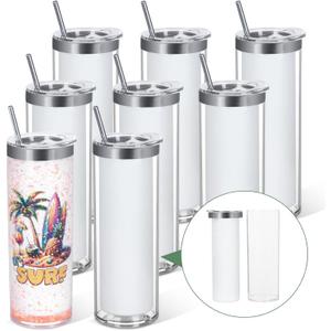 20 Oz 8 Pack Double Wall Pre Drilled Sublimation Storyboard Snow Globe Tumbler, Inner Stainless Steel Outer Plastic Insulated Storyboard Cups, DIY Interlayer for Glitter Storyboard Tumbler Gifts