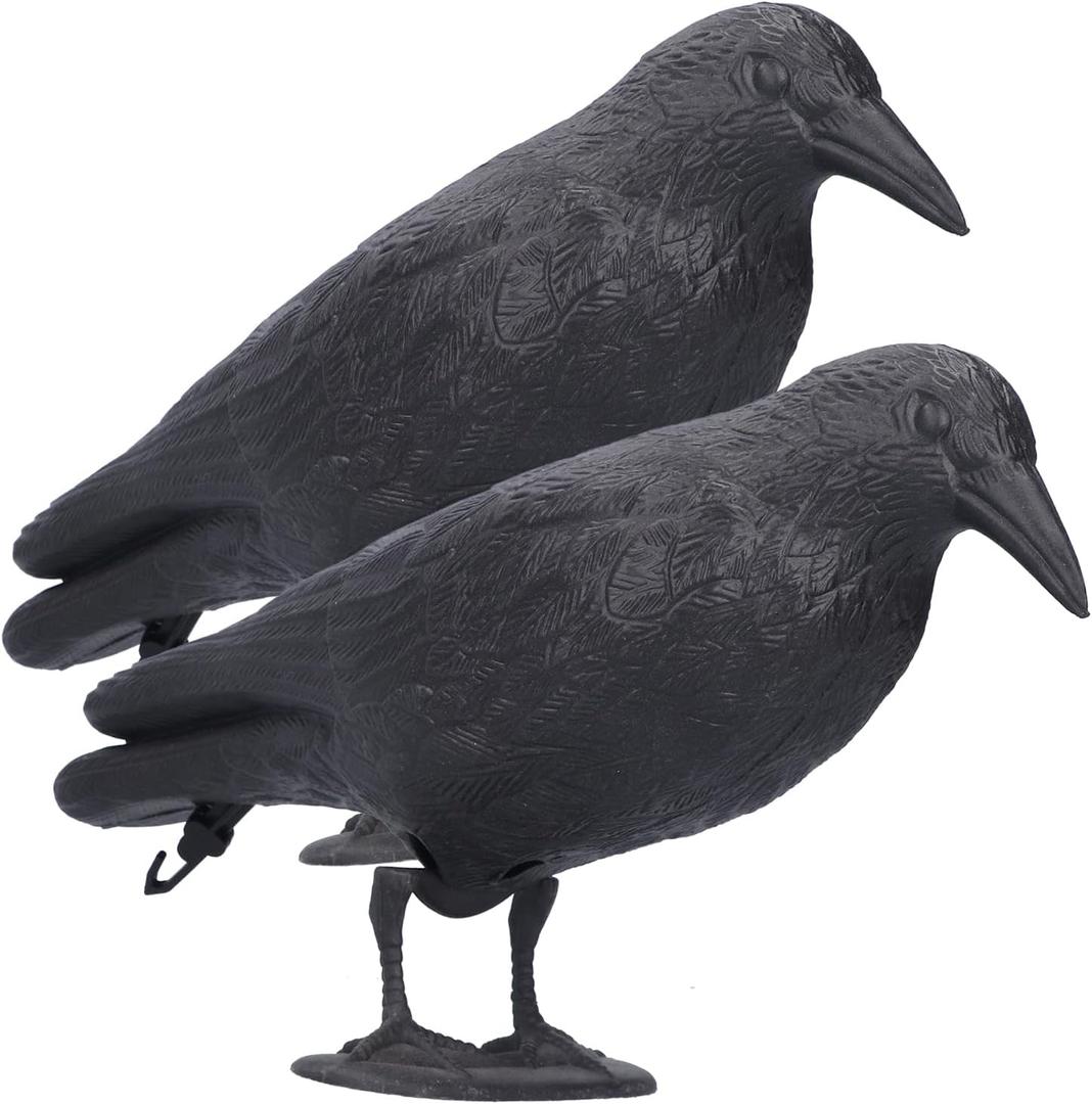 Realistic Crow Decoys, Life Sized Simulation Crow Statue Hunting Bait Decoys Black Crow Figuring,Flying Bird Props for Halloween Party Outdoor Garden Crow Decor (2 PCS)