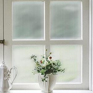 FEOMOS Reeded Glass Privacy Film, Frosted Window Vinyl, 3D Decorative Window Decals Non Adhesive for Bathroom & Living Room, 35.4x118 inches